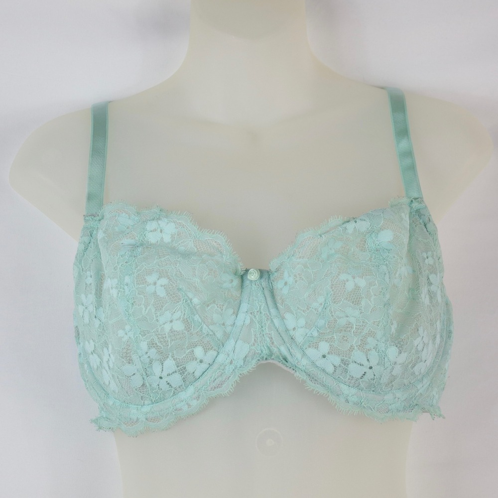 Victorias Secret Mint Dream Angels Floral Lace Unlined Push Up Bra Size 36DDD